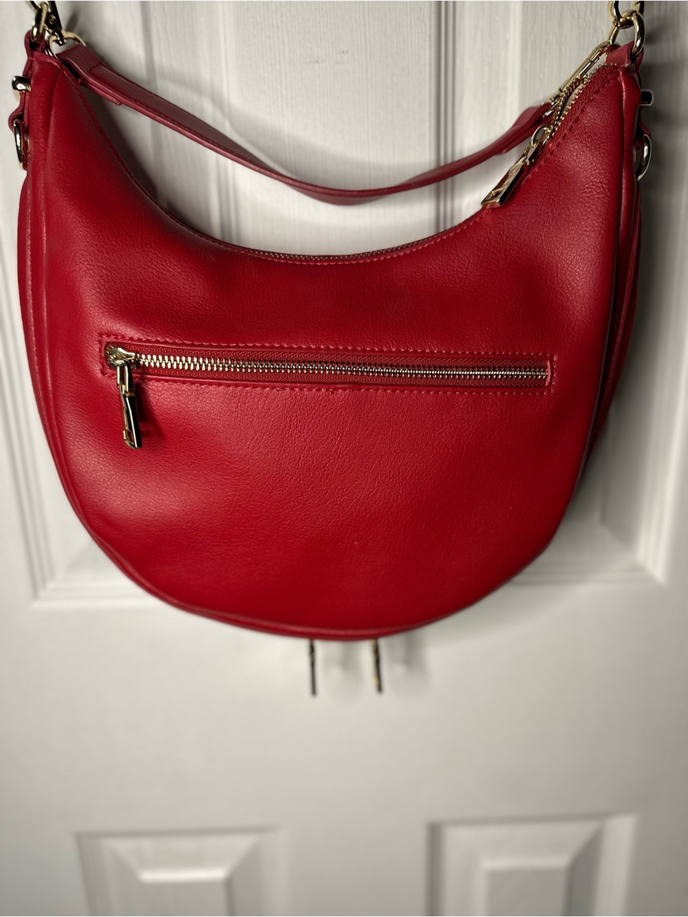 Red Leather Crescent Shoulder Bag - Unbranded
